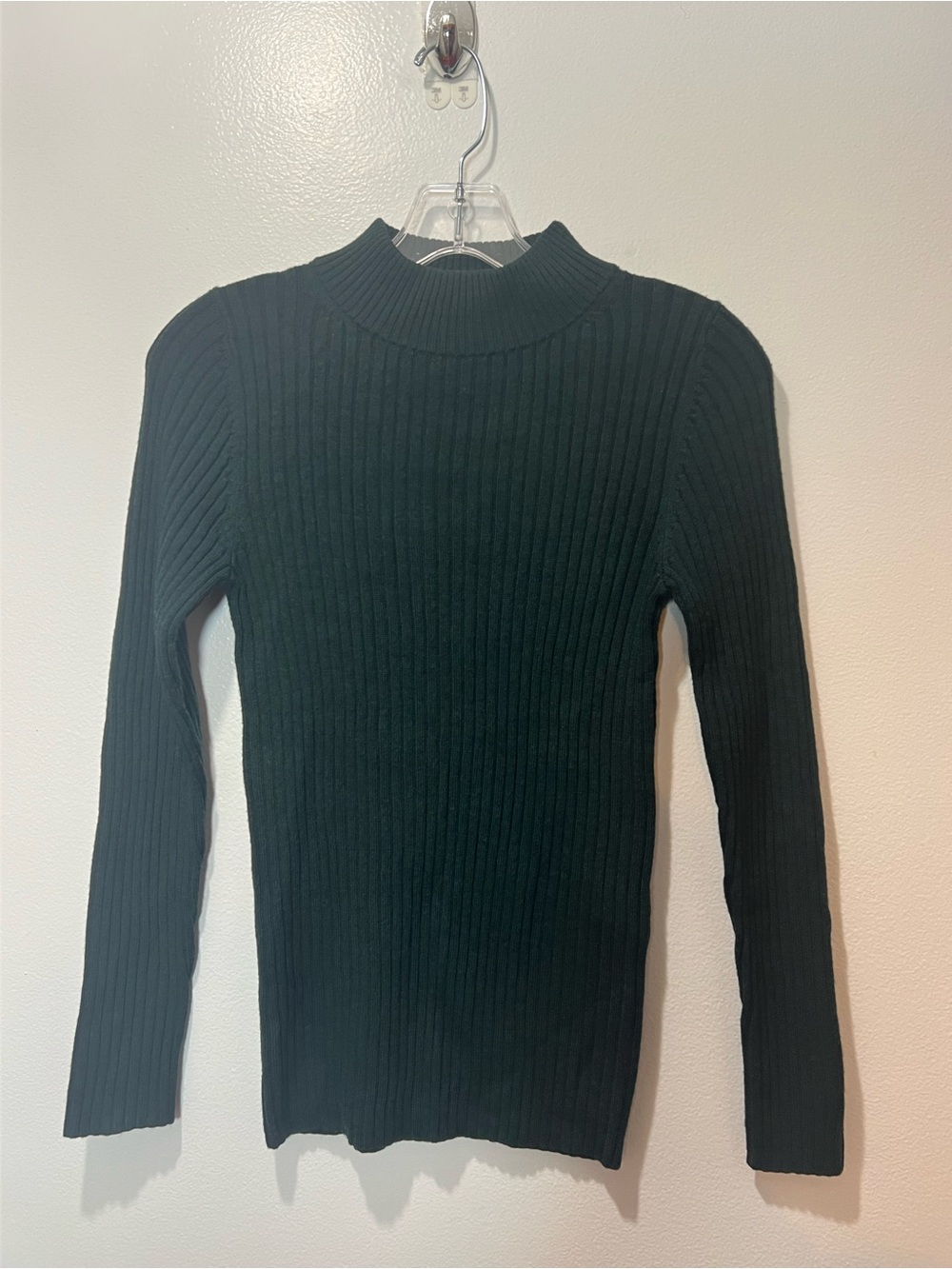 Muji Dark Green Ribbed Mock Neck Sweater